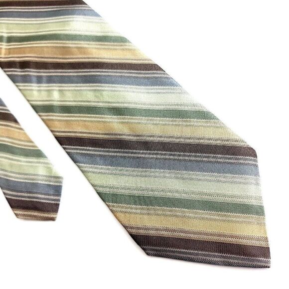 Calvin Klein Green Tan Multi-Colored Woven Striped Silk Tie‎ - Picture 1 of 6